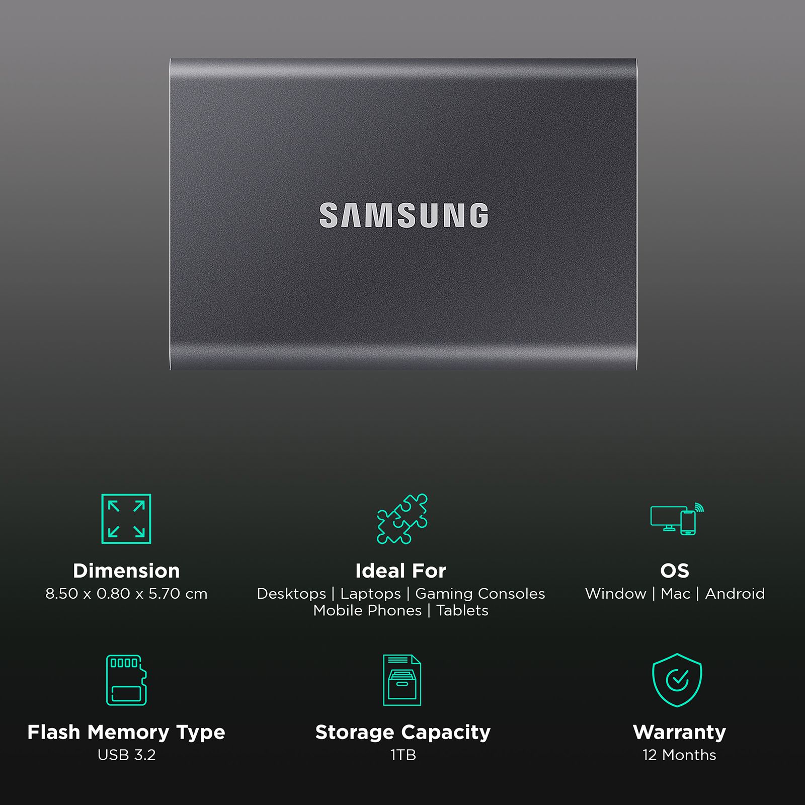 Buy Samsung T7 1 TB USB 3.2 Solid State Drive (UASP Mode, MU